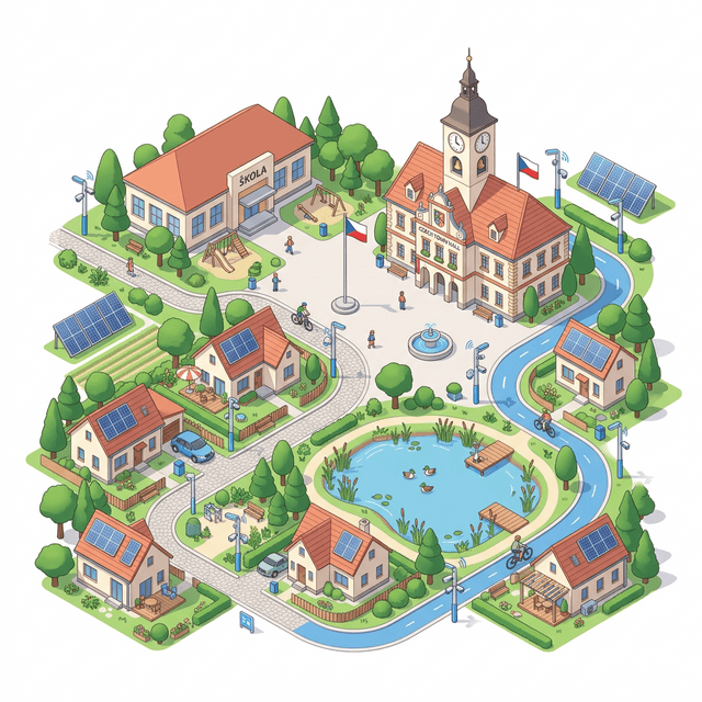 3D isometric Czech municipality with smart sensors